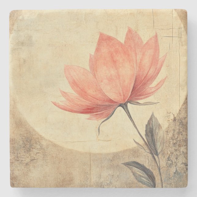 Pink Bloom & Moonlit Serenity Stone Coaster (Front)