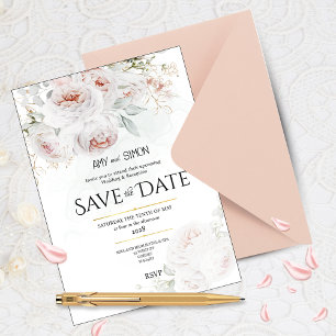 Pink Bloom Roses Save the Date Wedding Invitation