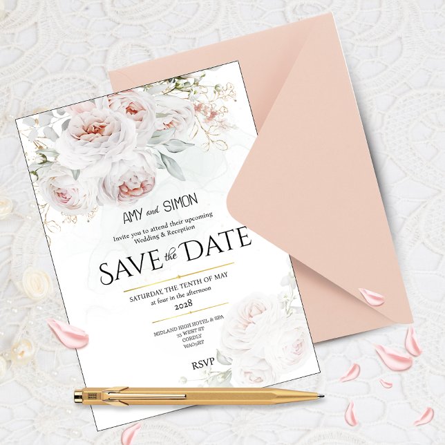 Pink Bloom Roses Save the Date Wedding Invitation (Creator Uploaded)