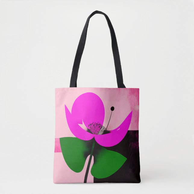 Pink Bloom with Green Leaves Tote Bag (Front)