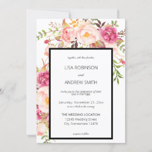 Pink Blooming Blush Floral Wedding Invitation