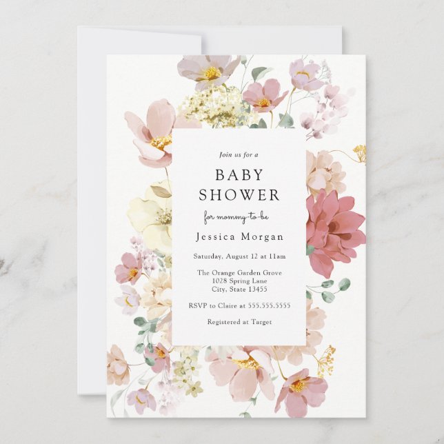 Pink Blooming Flowers Baby Shower Invitation (Front)