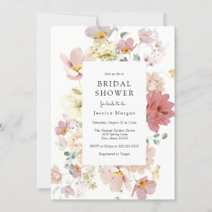 Pink Blooming Flowers Bridal Shower Invitation