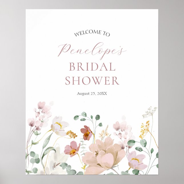 Pink Blooming Flowers Bridal Shower Welcome Sign (Front)
