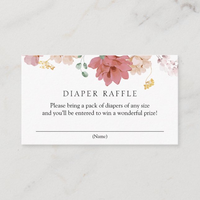 Pink Blooming Flowers Diaper Raffle Baby Shower Enclosure Card (Front)