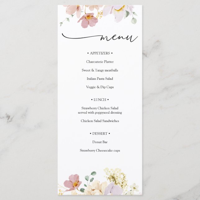 Pink Blooming Flowers Menu (Front)