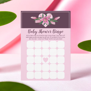 Pink Blooming Lily Baby Shower Bingo Game Card