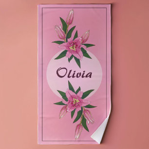 Pink Blooming Lily Beach Towel