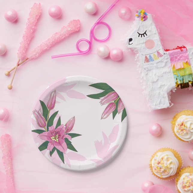 Pink Blooming Lily  Paper Plate (Party)