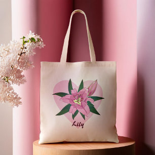 Pink Blooming Lily Sweet Heart  Grocery Bag