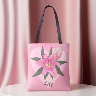 Pink Blooming Lily Sweet Heart  Grocery Bag