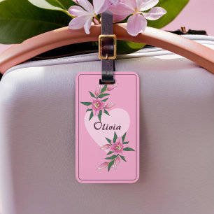 Pink Blooming Lily  Sweet Heart Luggage Tag