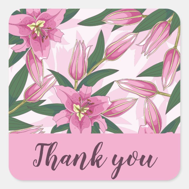 Pink Blooming Lily Thank you/ Welcome   Square Sticker (Front)