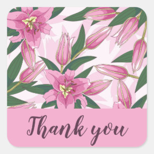 Pink Blooming Lily Thank you/ Welcome   Square Sticker