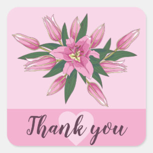 Pink Blooming Lily Thank you/ Welcome Square Sticker