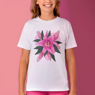 Pink Blooming Lush Lily with Soft Heart Classic T-Shirt