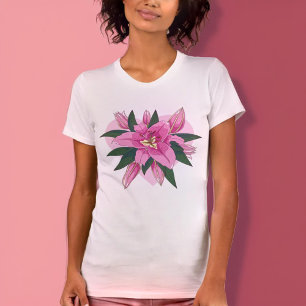 Pink Blooming Lush Lily with Soft Heart  T-Shirt