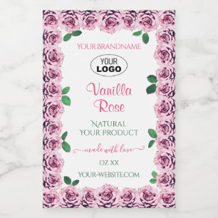 Pink Blooming Roses White Product Labels with Logo
