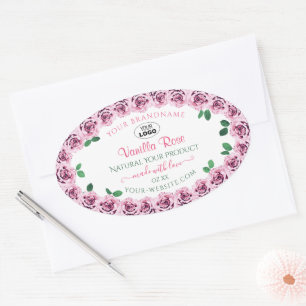 Pink Blooming Roses White Product Labels with Logo