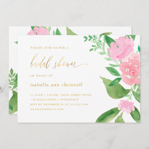 Pink Blooms and Calligraphy Wedding Bridal Shower Invitation