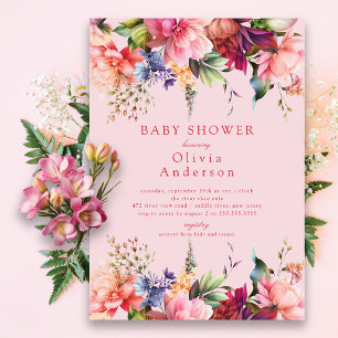 Pink Blooms Baby Shower Invitation