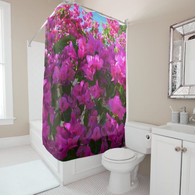 Pink Blooms Bougainvillaea Flowers, Shower Curtain (In Situ)
