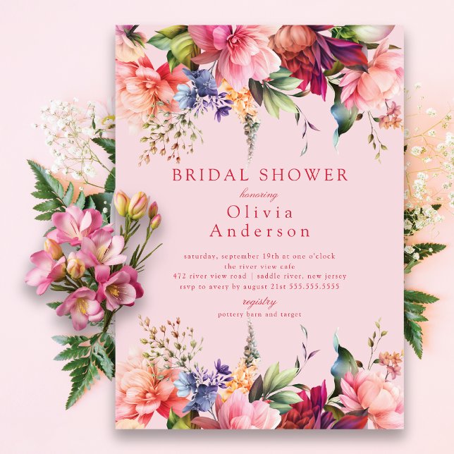 Pink Blooms Bridal Shower Invitation (Creator Uploaded)