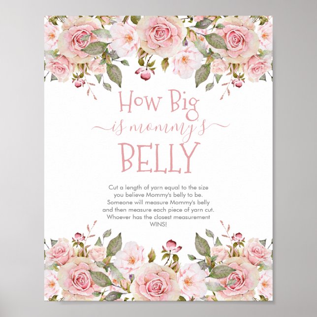 Pink Blooms Floral How Big is Mommy's Belly Game Poster (Front)