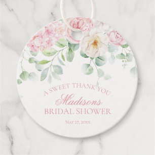 Pink Blooms Floral Hydrangea Bridal Shower Circle Favour Tags