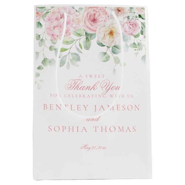 Pink Blooms Floral Hydrangea Wedding Favour Medium Gift Bag (Front)