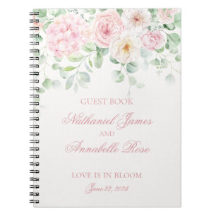 Pink Blooms Floral Hydrangeas Wedding Guest Book
