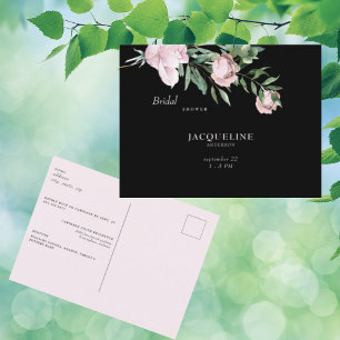 Pink Blooms of Love Black Bridal Shower Invite Postcard