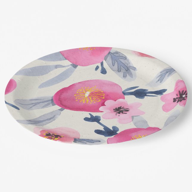 Pink Blooms Paper Plate (Angled)