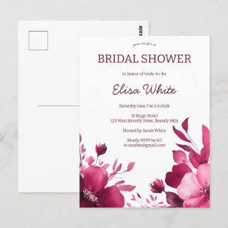 Pink Blooms Watercolor Bridal Shower CUSTOM  Postcard