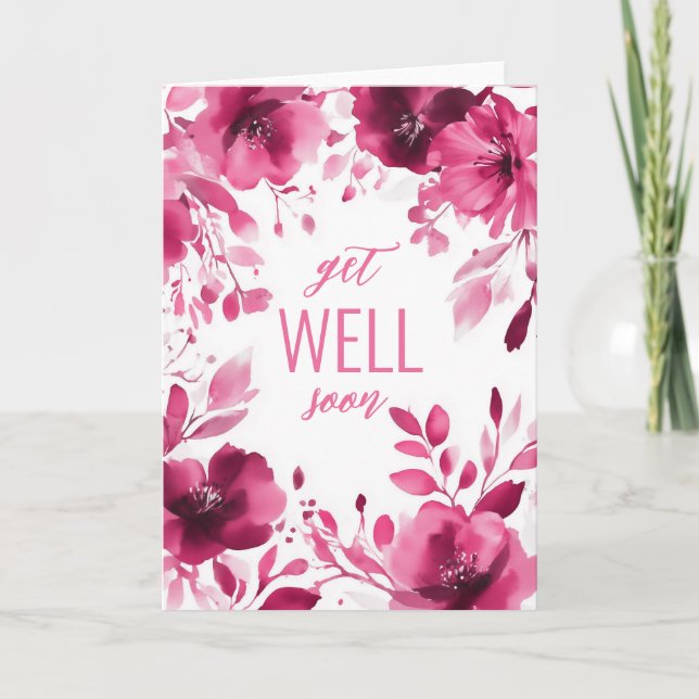 Pink Blooms Watercolor GET WELL SOON CUSTOM  Card (Front)