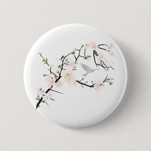 Pink Blossom Bird 6 Cm Round Badge