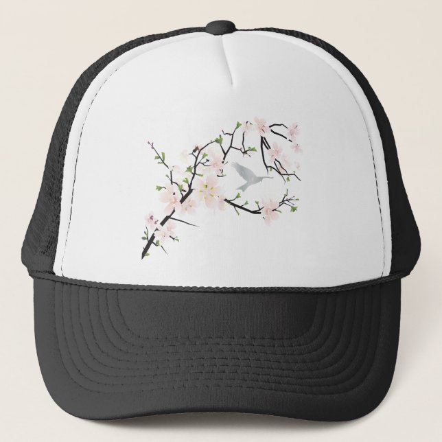 Pink Blossom Bird Trucker Hat (Front)