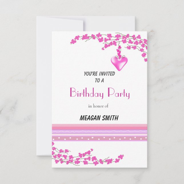Pink Blossom Birthday Party Invitation (Front)