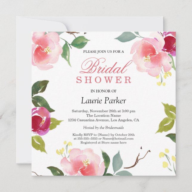 Pink Blossom Botanical Bridal Shower Invitation (Front)