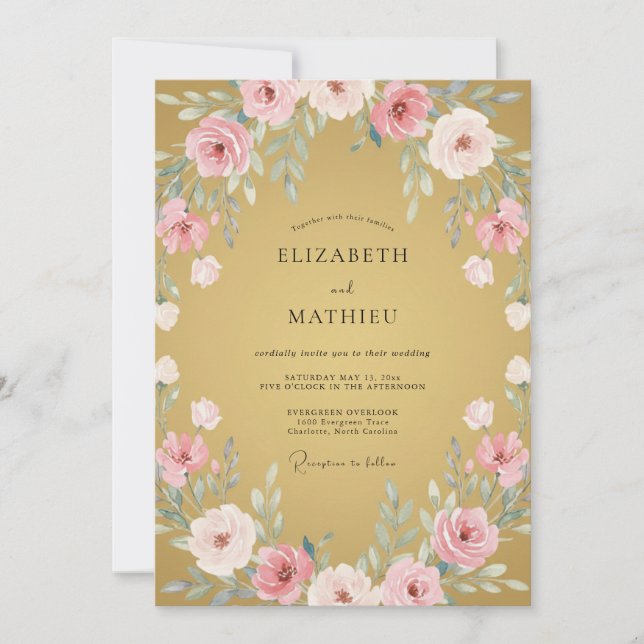 Pink Blossom Botanical Romance Wedding Invitation (Front)