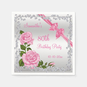 Pink Blossom, Bows & Diamonds 80th Napkin