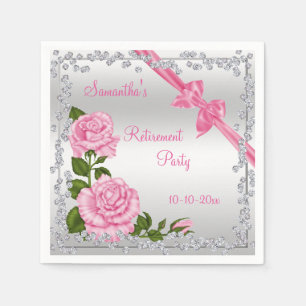 Pink Blossom, Bows & Diamonds Retirement Napkin