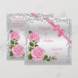 Pink Blossom, Bows & Diamonds Wedding Invitation