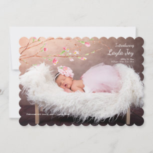 Pink Blossom Branch Photo Birth Announcement