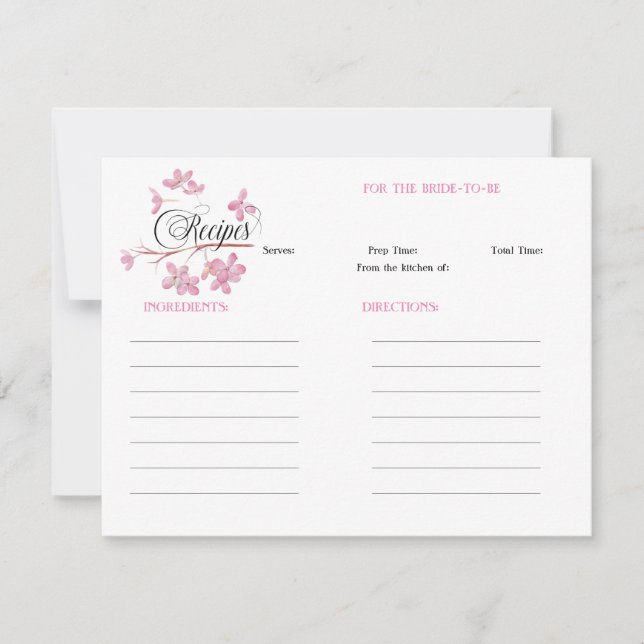 Pink Blossom Bridal Shower Recipe Card (Front)