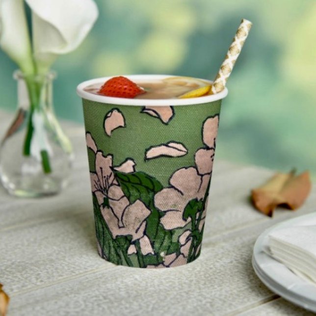 Pink Blossom Cascade Paper cup (Paper Cup 8 oz capacity. FDA compliant. Ideal for cold and warm beverages.  Printed in USA.
)