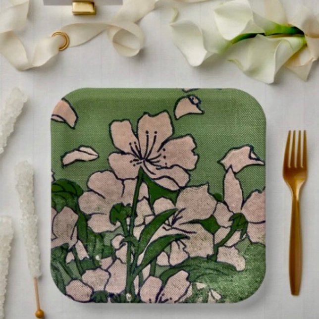 Pink Blossom Cascade Paper Plate (Paper Plates Durable paper stock FDA compliant food safety. )