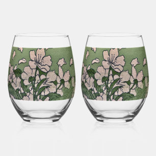 Pink Blossom Cascade  Stemless Wine Glass
