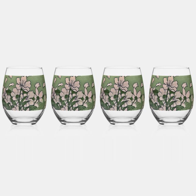 Pink Blossom Cascade  Stemless Wine Glass (Front)
