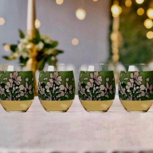 Pink Blossom Cascade Stemless Wine Glass